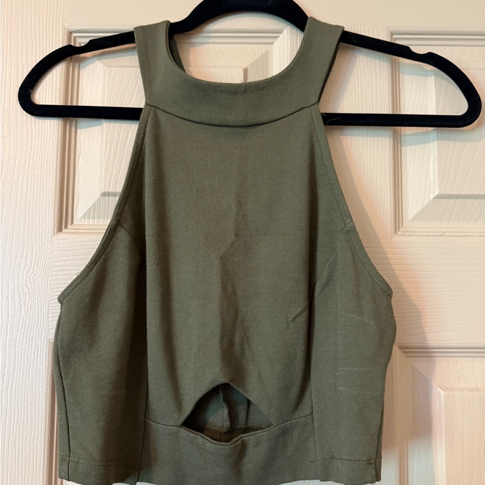 Charlotte Russe Green Cut Out Crop Tank Top